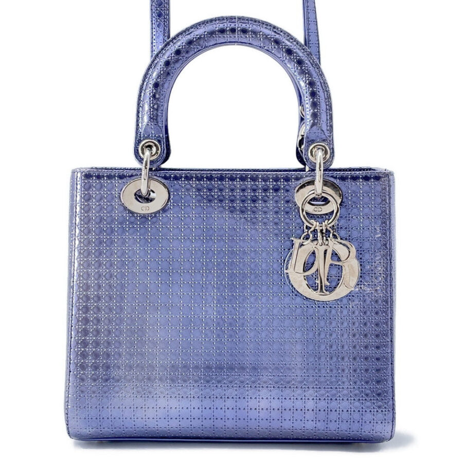 Dior Lady Dior 2WAY Handbag MetalicPurple Leather Size Medium | Studio Nafay