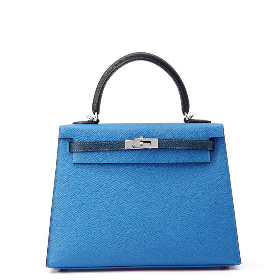 HERMES Kelly Sellier tricolor Blue Zanzibar/Blue de Prusse/Black Epsom Size 25 | Studio Nafay