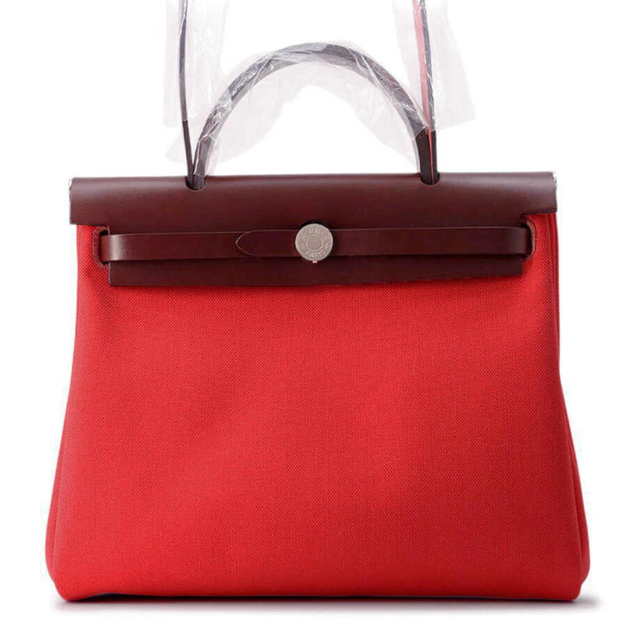 HERMES Herbag Zip Le Tourne Rouge Piment/Rouge HPM Toile Officier Vache Hunter Leather Size PM/31 | Studio Nafay