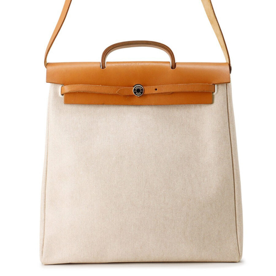 HERMES Herbag Natural Toile H Vache Hunter Leather Size MM | Studio Nafay
