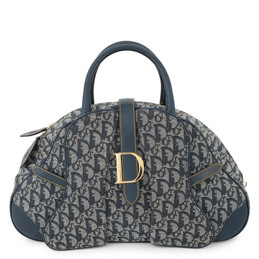 Dior Trotter double saddle bag Navy Canvas Leather | Studio Nafay
