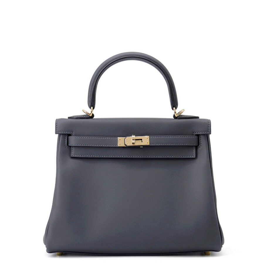 HERMES Kelly Retourne Sewing Verso Grimist/Black Swift Leather Size 25 | Studio Nafay