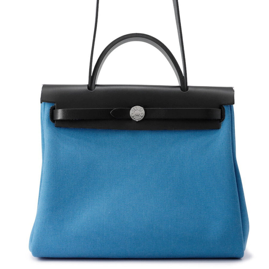 HERMES Herbag zip Black/Blue Toile Military Vache Hunter Leather Size PM | Studio Nafay
