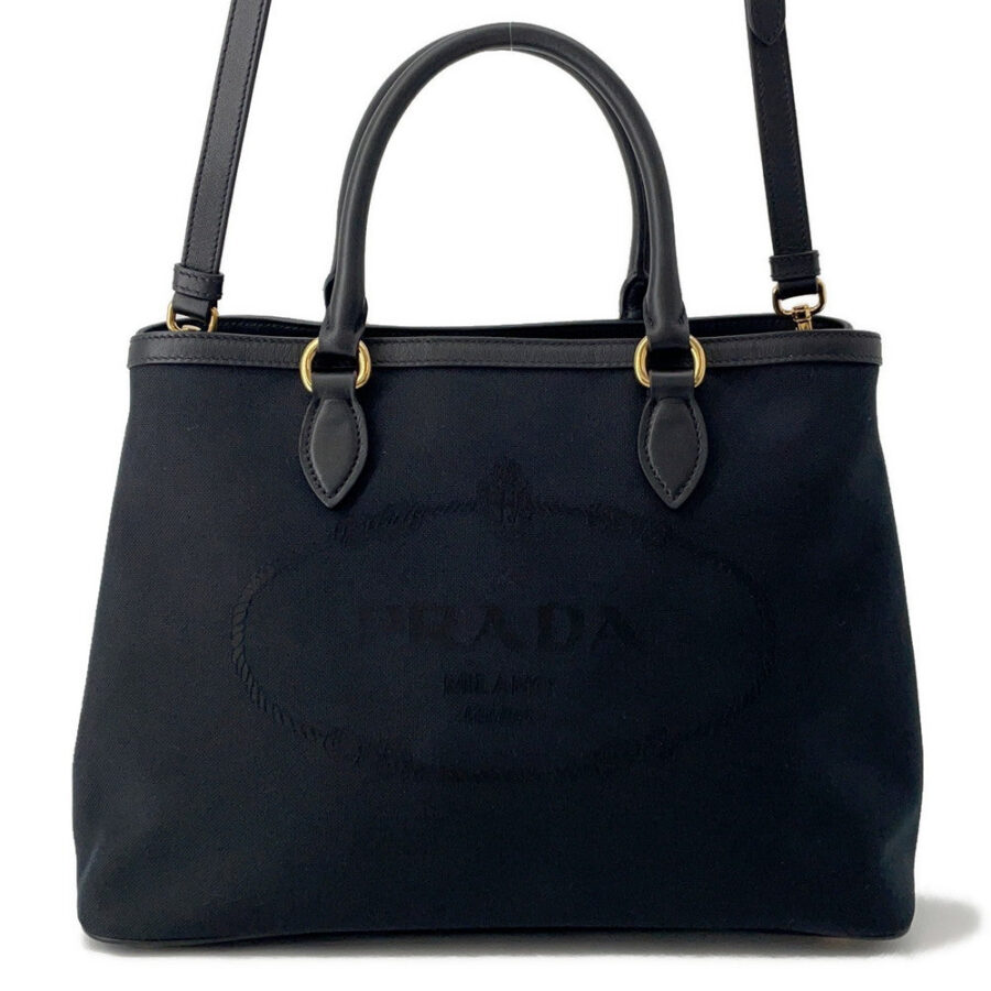 PRADA Jacquard 2WAY Handbag Black1BA579 Canvas Leather | Studio Nafay