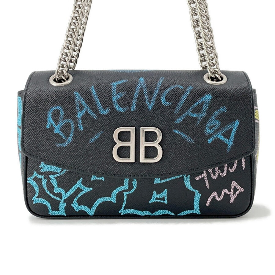 BALENCIAGA Graffiti ChainShoulder Black/Blue526682 Leather | Studio Nafay