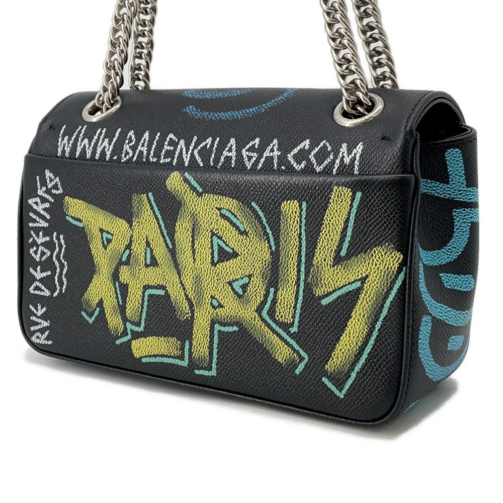 BALENCIAGA Graffiti ChainShoulder Black/Blue526682 Leather