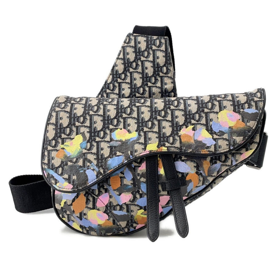 Dior Oblique Saddlebag by Alex Foxton Navy/Multicolor Canvas Leather | Studio Nafay
