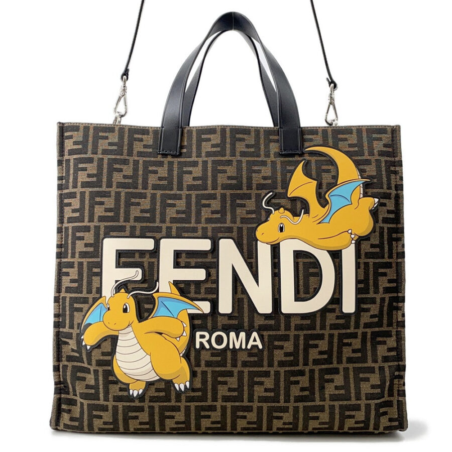 FENDI Fragment 2-way Tote Bag Pokemon Dragonite Brown/Black8BH357 Canvas | Studio Nafay