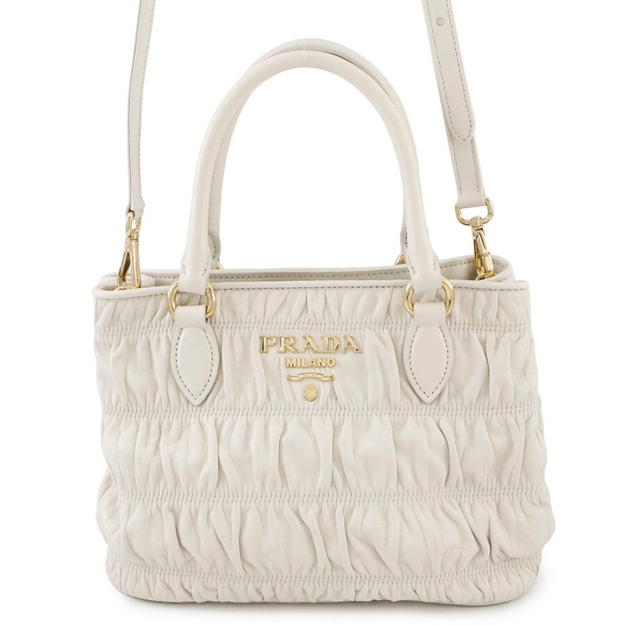 PRADA Gathered 2WAY Shoulder Bag White1BA172 Leather | Studio Nafay