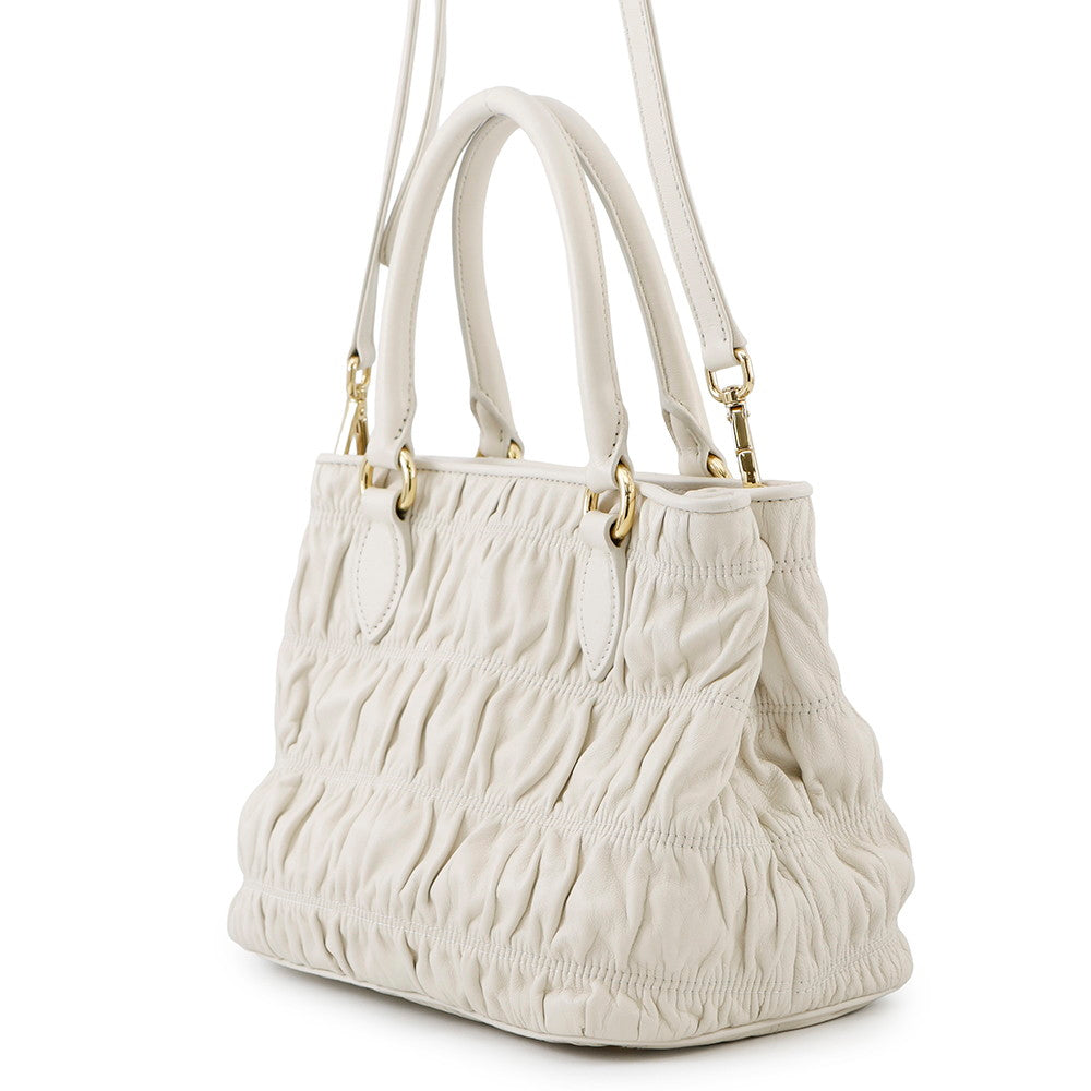 PRADA Gathered 2WAY Shoulder Bag White1BA172 Leather