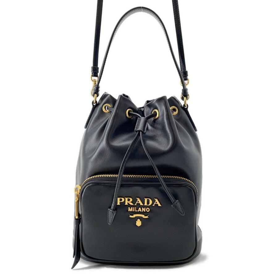PRADA Duet Drawstring Bag Shoulder Bag Black1BH038 Soft Calf Leather | Studio Nafay
