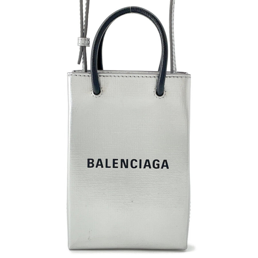 BALENCIAGA shopping phone holder bag Silver/Black593826 Leather Size Mini | Studio Nafay