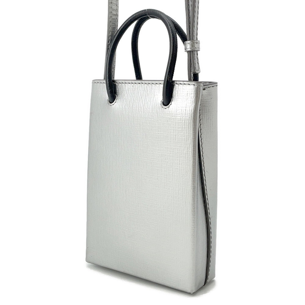 BALENCIAGA shopping phone holder bag Silver/Black593826 Leather Size Mini