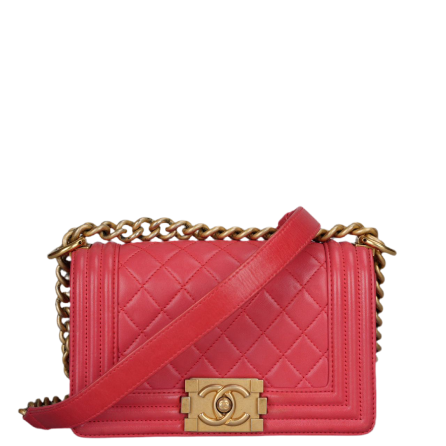 Chanel Lambskin Quilted Small Boy Flap Bag in Pink with Gold Hardware | Studio Nafay