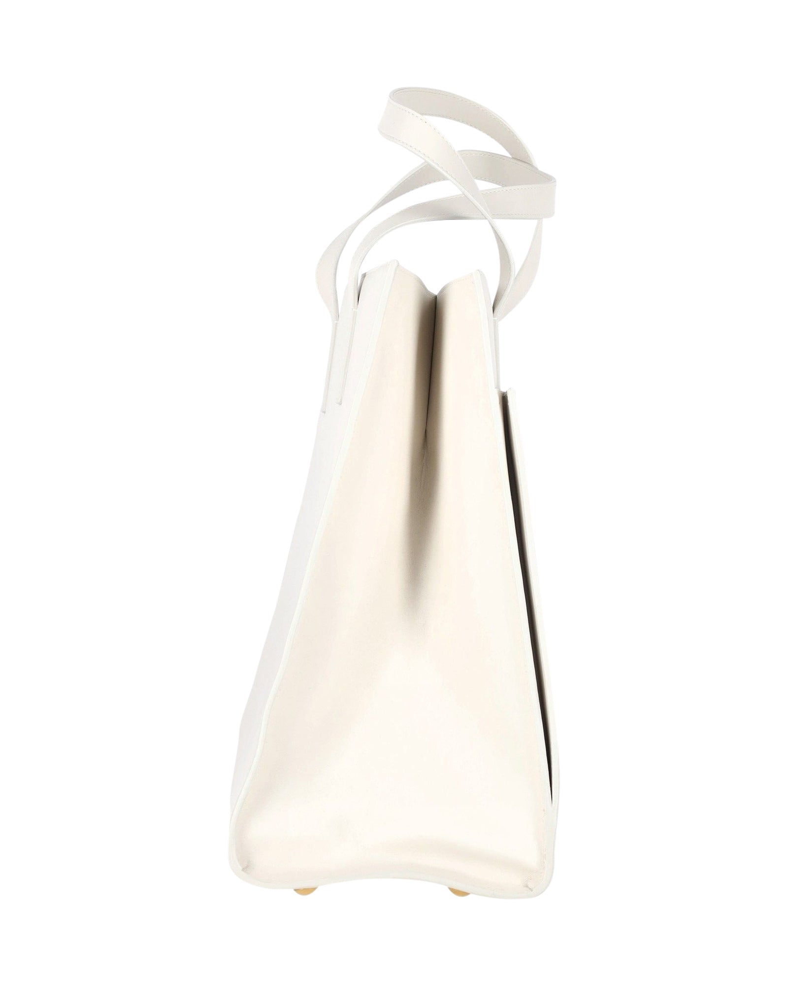 Saint Laurent Flat Shopping Tote Bag in White Leather
