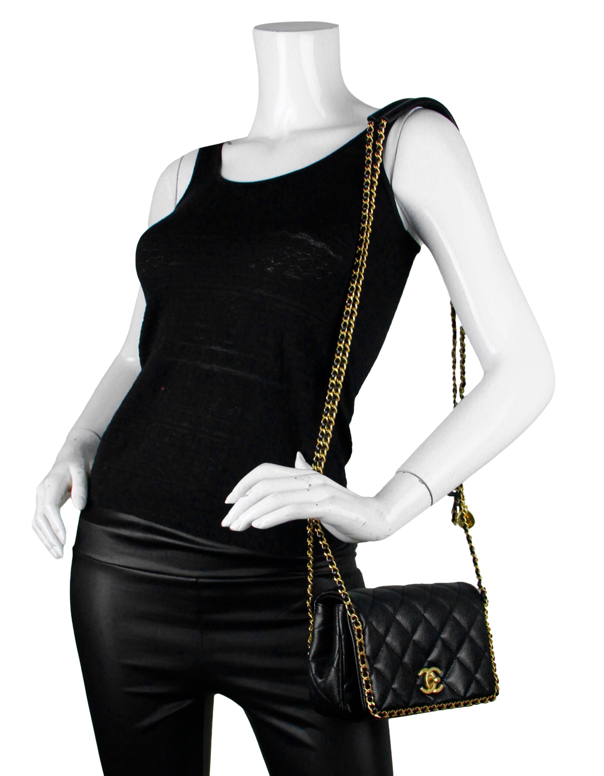 Chanel Black Caviar Quilted Chain Around Mini Flap Bag