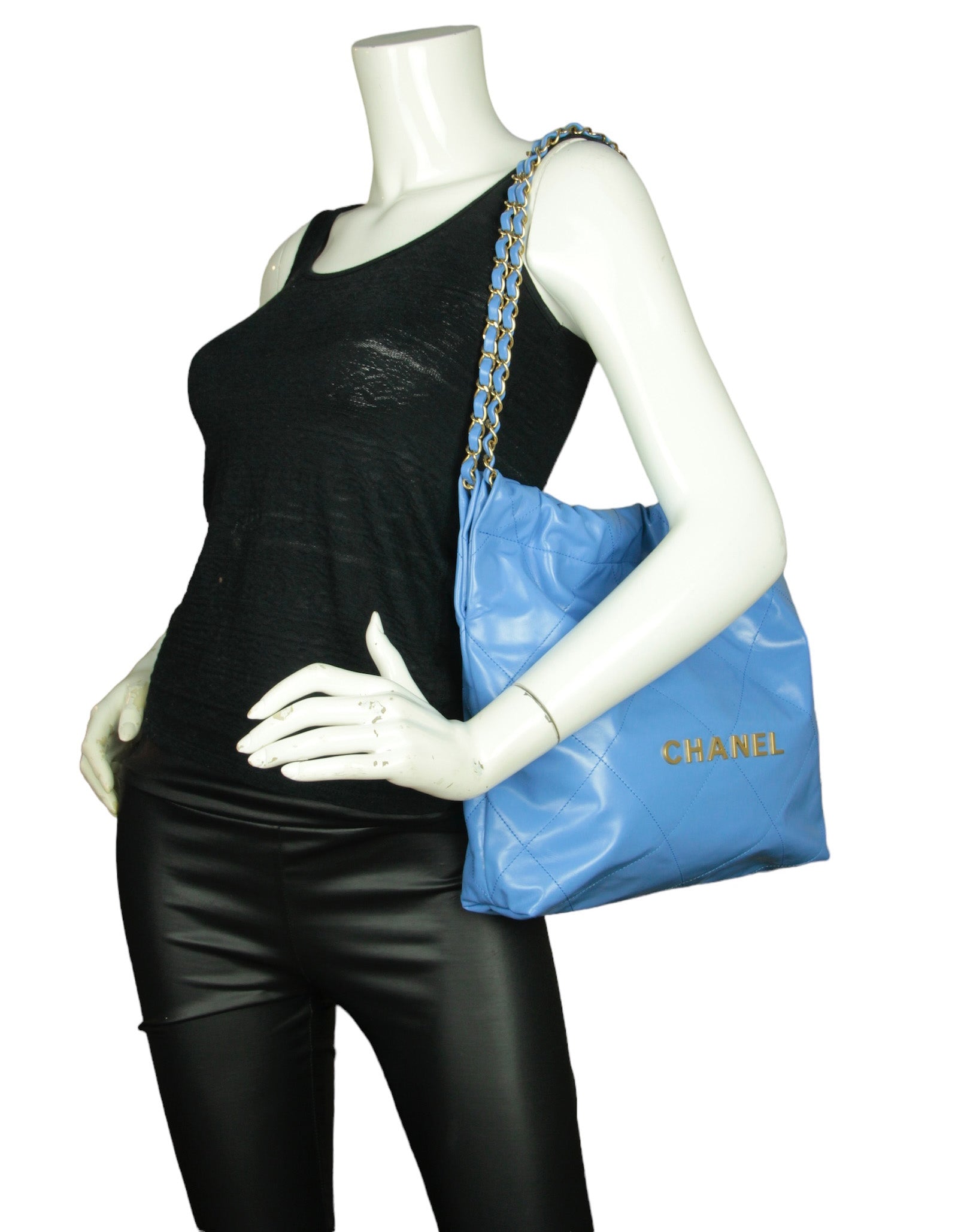 Chanel Blue Leather Quilted Chanel 22 Tote Bag