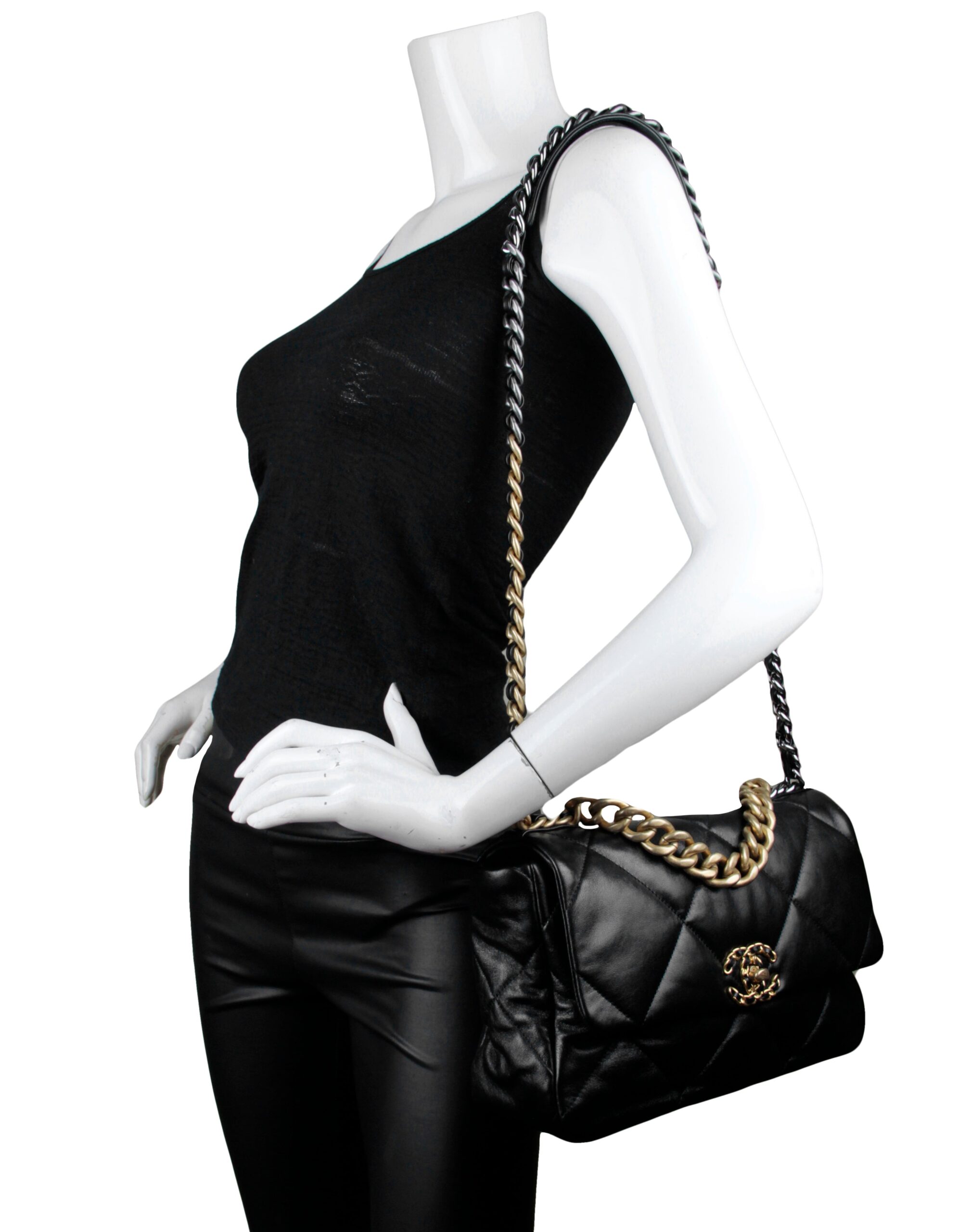 Chanel Black Calfskin Leather Quilted Large 19 Bag - Product Image 2