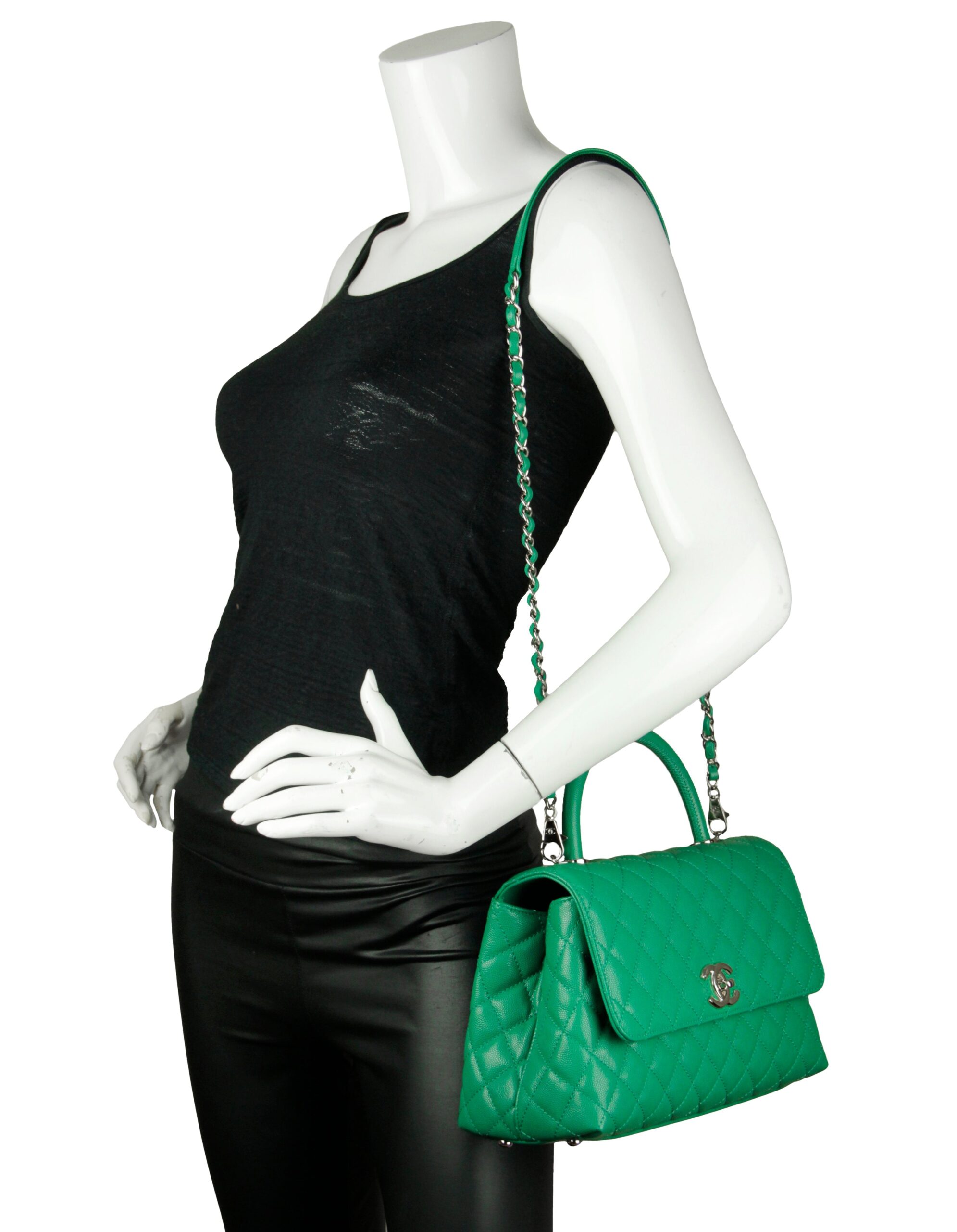 Chanel Green Caviar Quilted Small Coco Handle Flap Bag