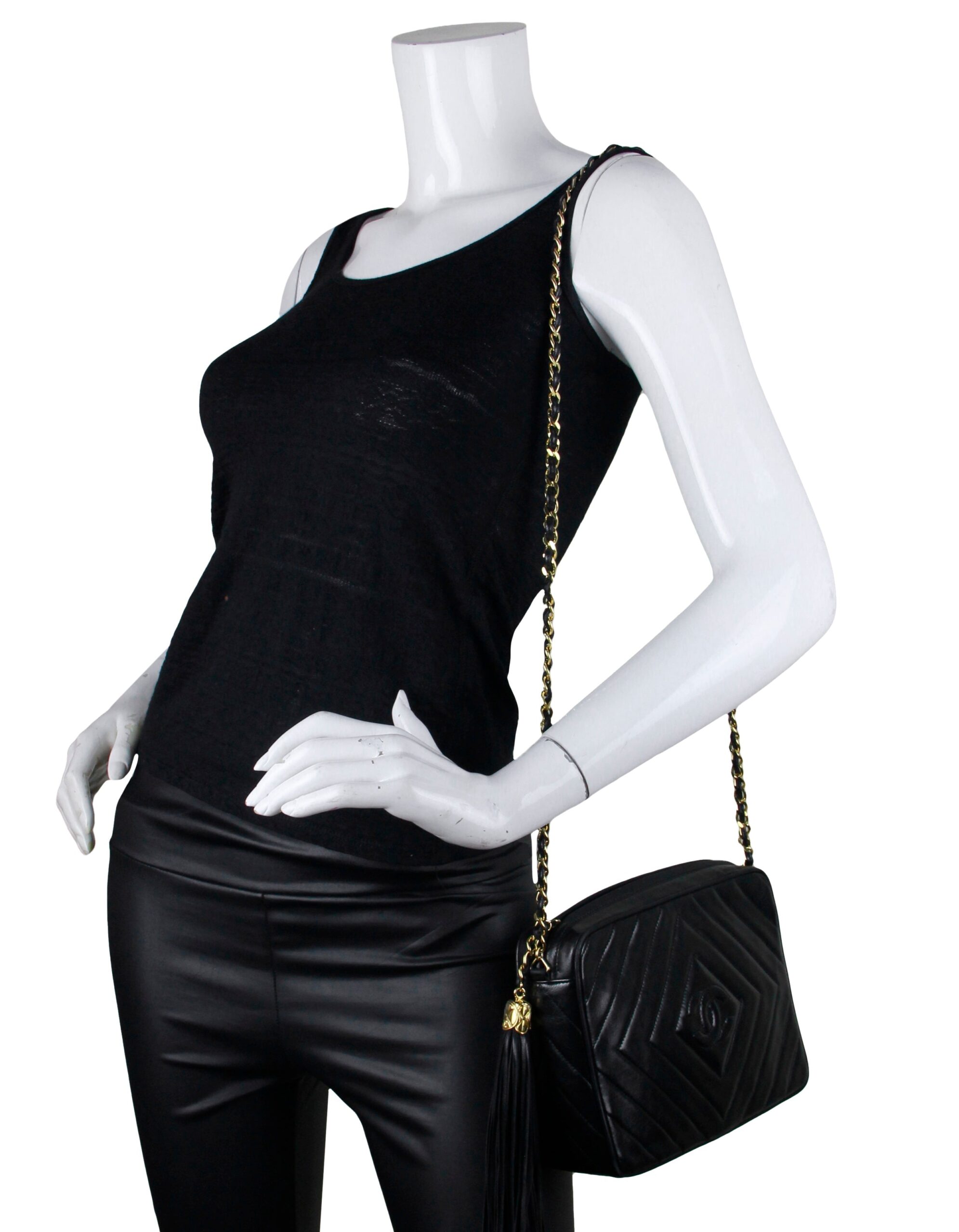 Chanel Black Lambskin Leather Diamond Quilted Camera Bag