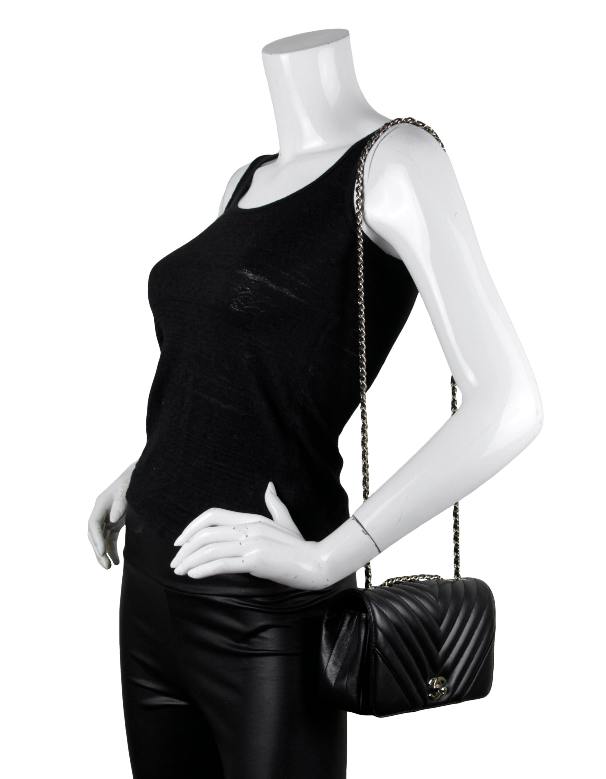 Chanel Black Lambskin Chevron Mini Statement Flap Bag