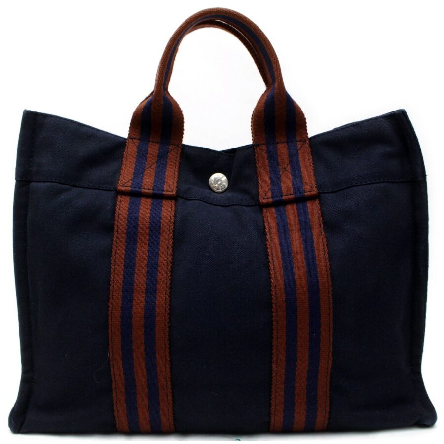 Brand Inspired Hermes Tote Bag Sac Fool Toepm Navy Blue Canvas (SHC7-10987) | Studio Nafay