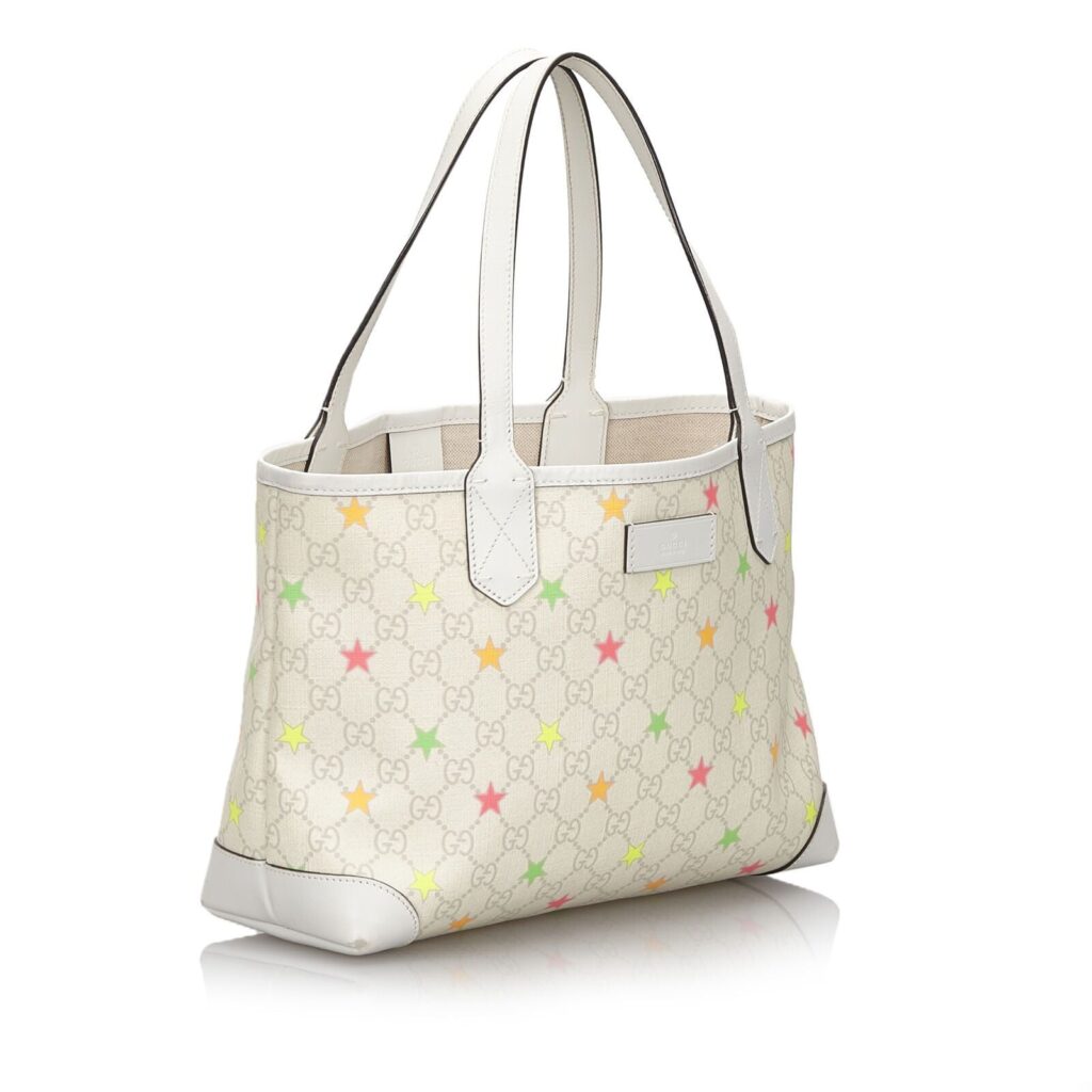 Gucci White Ivory Coated Canvas Fabric GG Supreme Star Tote Bag Italy - Product Image 2