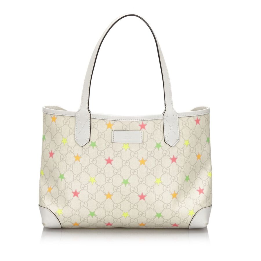 Gucci White Ivory Coated Canvas Fabric GG Supreme Star Tote Bag Italy | Studio Nafay