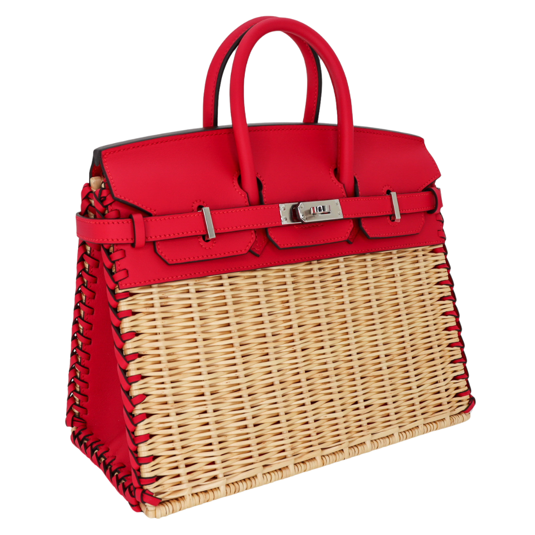 Hermes25cm Birkin Picnic Framboise Swift Leather/ Osier Wicker Palladium Hardware