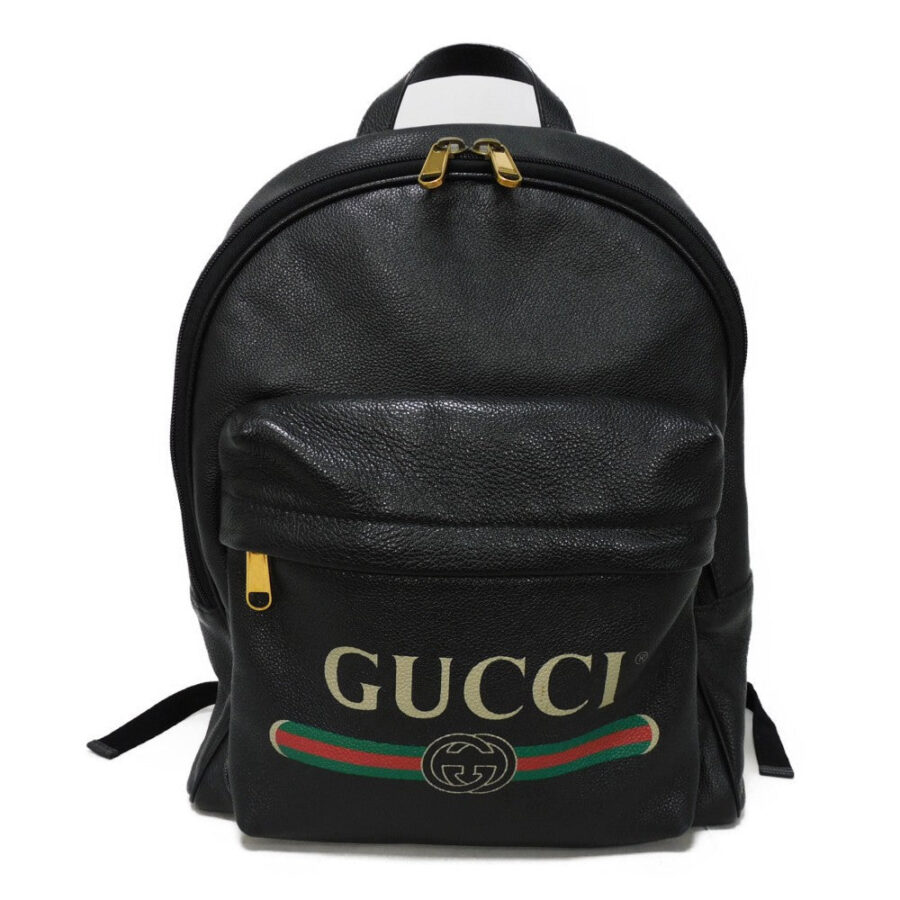 GUCCI Backpack 547834 0Y2BT 8163 Texture leather (embossed) Black x green x red Interlocking G logo print daypack | Studio Nafay