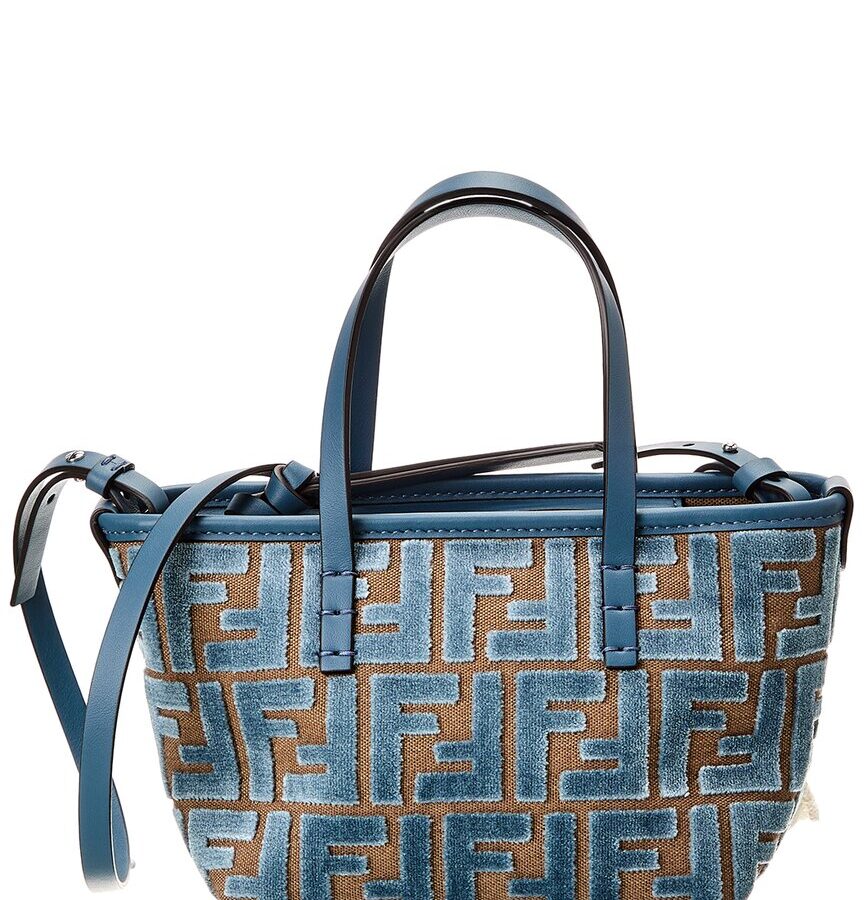 Fendi Roll Mini Ff Jacquard Velvet & Leather Tote | Studio Nafay