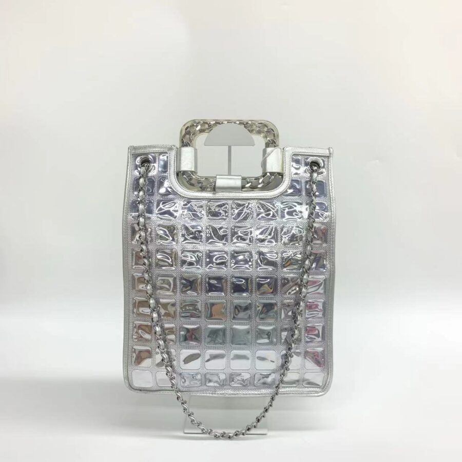 Chanel Silver Ice Cube Tote Leather and Vinyl with Chains | Studio Nafay