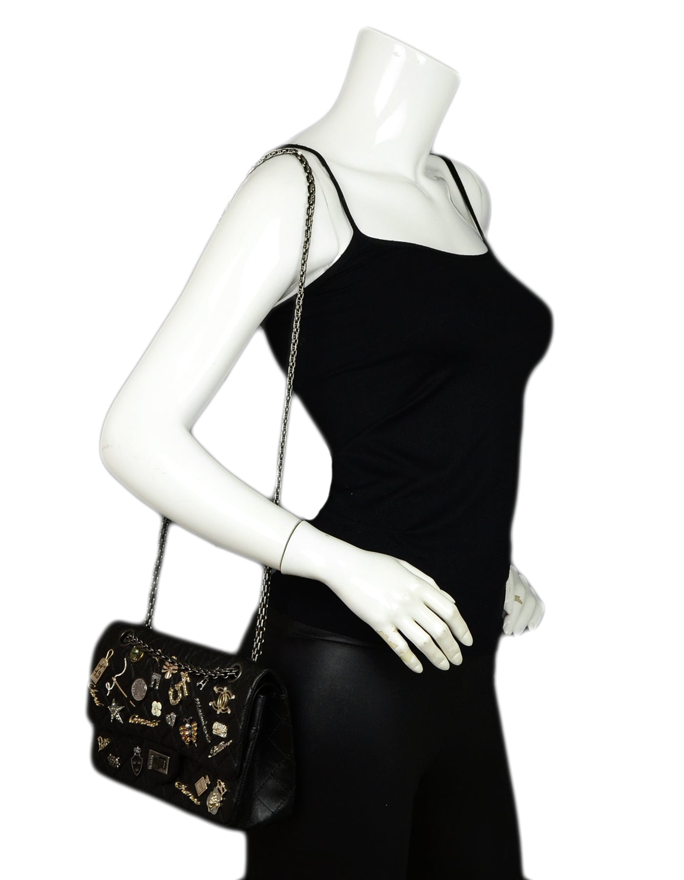 Chanel Black Calfskin Quilted 2.55 Lucky Charms 225 Reissue Double Flap Bag
