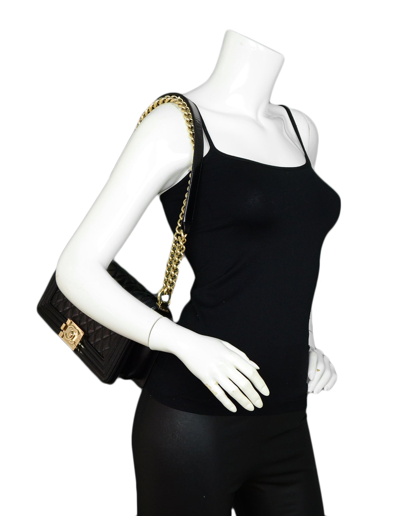 Chanel – Black Glazed Calfskin Quilted Leather Medium Boy Bag
