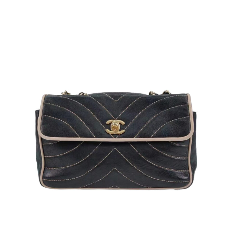 Chanel Chevron Flap Bag in Quilted Lambskin Leather with Gold tone Hardware | Studio Nafay