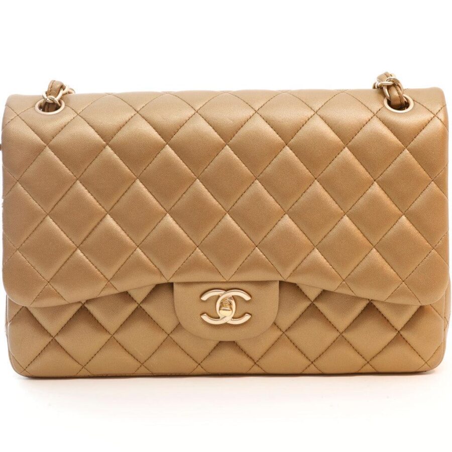 Chanel Metallic Bronze Lambskin Jumbo Classic Flap Bag | Studio Nafay