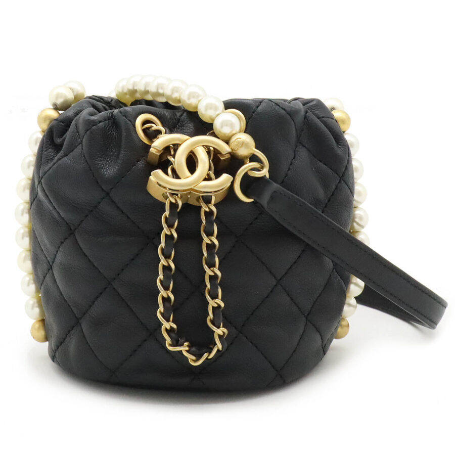 Chanel Matelassé Coco Mark Pearl Chain Leather Shoulder Bag | Studio Nafay