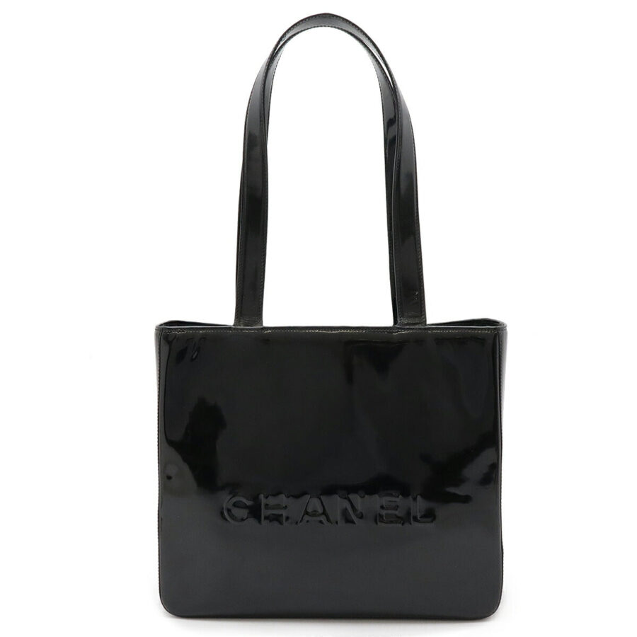 Chanel Patent Leather Logo 2way Bag Black Classic Flap | Studio Nafay