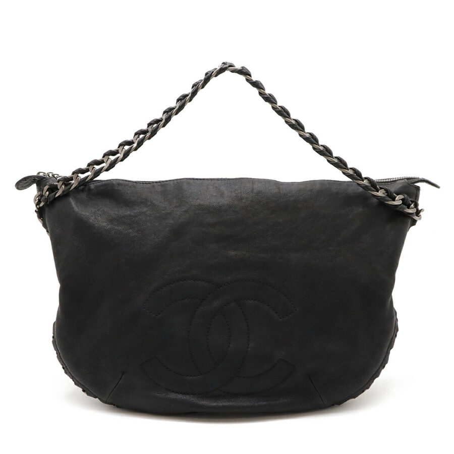 Chanel Leather Coco Mark Shoulder Bag Black Silver Hardware Classic Flap | Studio Nafay
