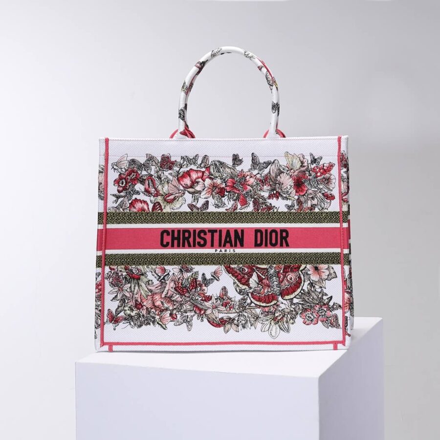 Book Tote big size 36.5cm 41.5cm Oblique Embroidery white red-2 | Studio Nafay