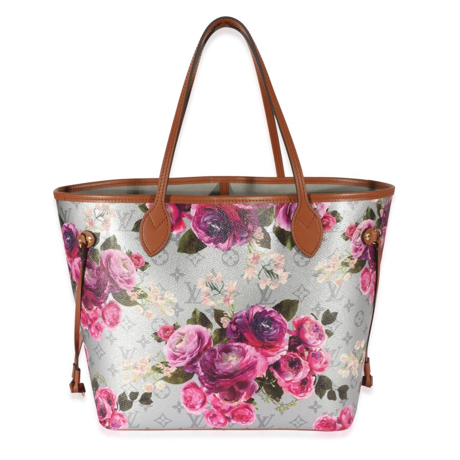 Louis Vuitton Grey Pink Metallic Monogram Garden Neverfull MM | Studio Nafay