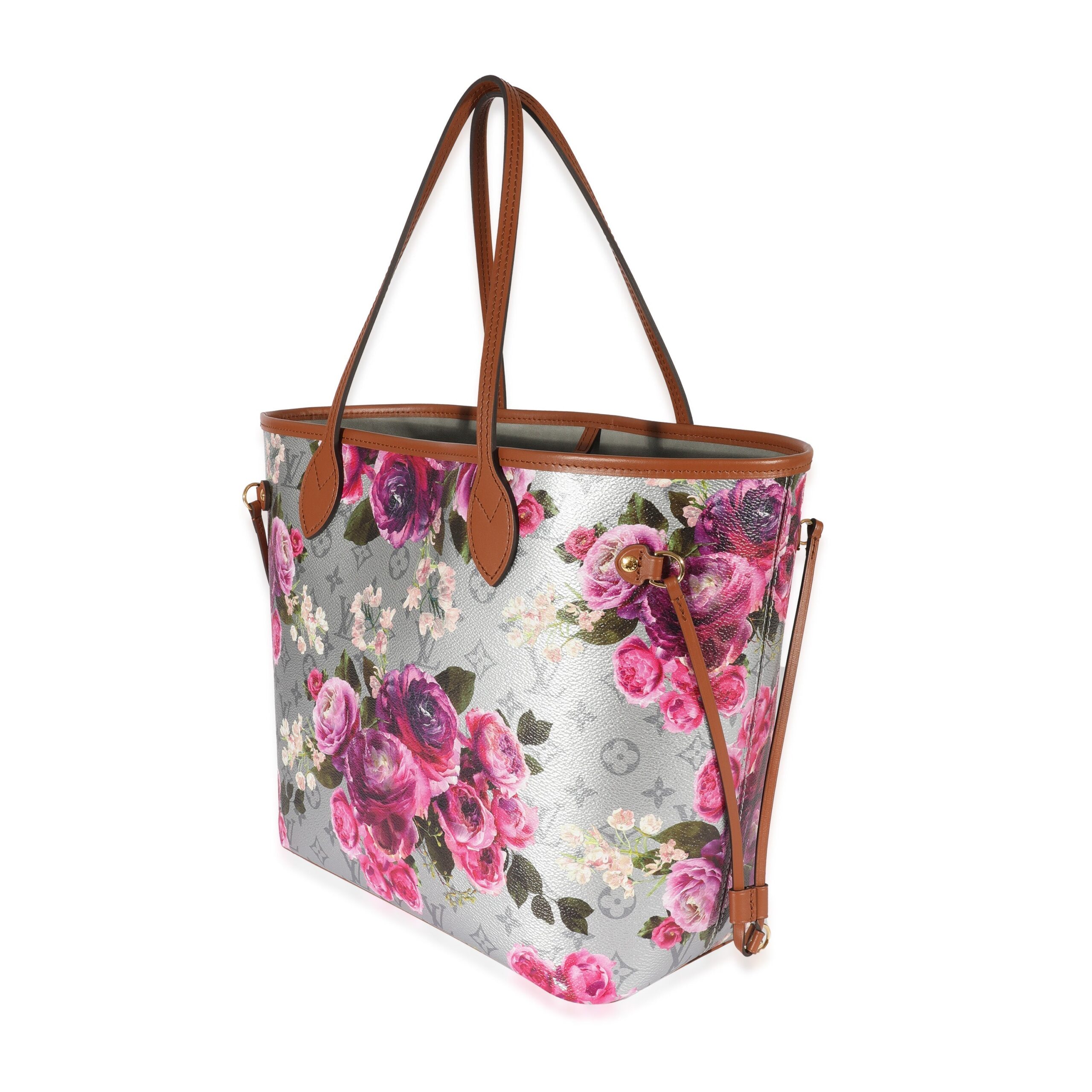 Louis Vuitton Grey Pink Metallic Monogram Garden Neverfull MM