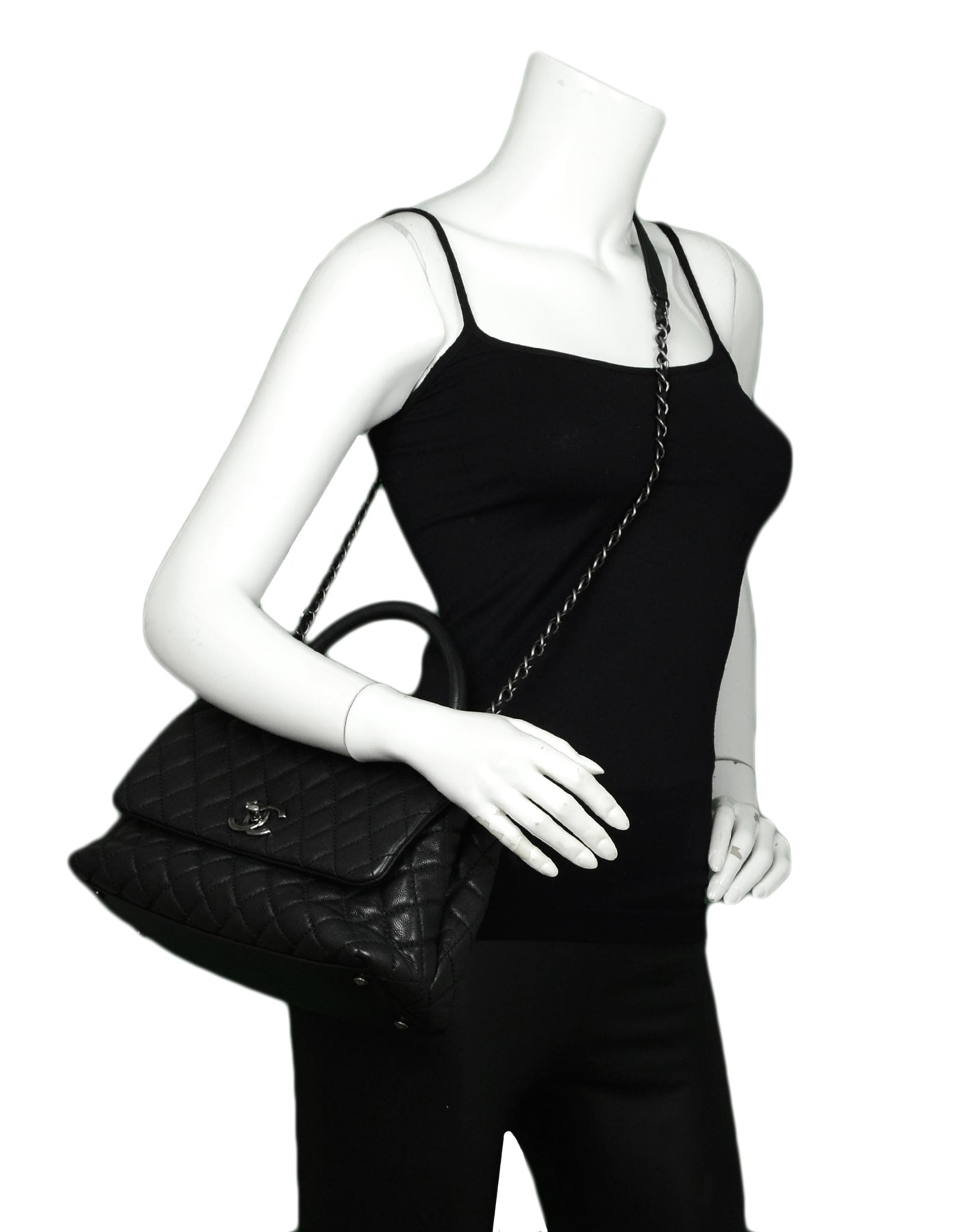Chanel Black Caviar Quilted Small Coco Handle Flap Bag