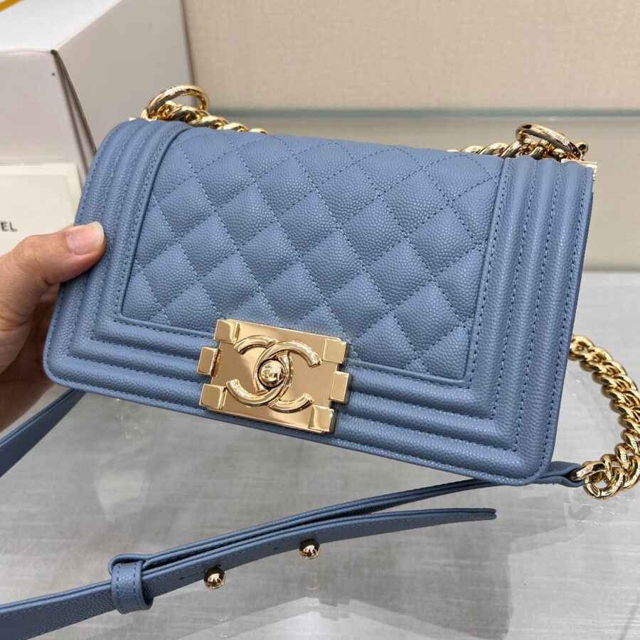 BOY BAG SMALL 20 LIGHT BLUE CAVIAR GOLD HARDWARE | Studio Nafay