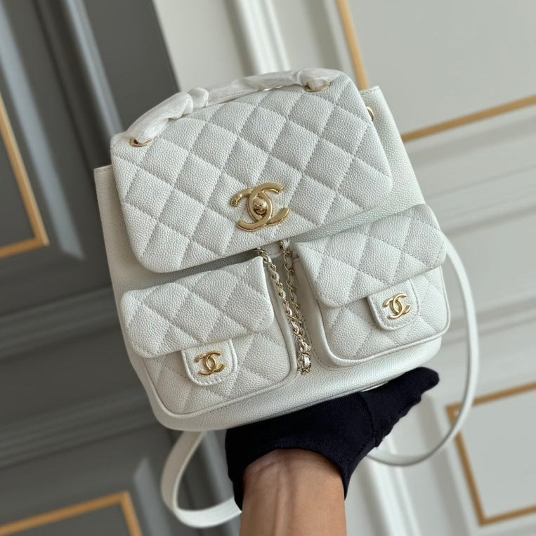 SMALL BACKPACK 20.5 WHITE GRAINED CALFSKIN | Studio Nafay