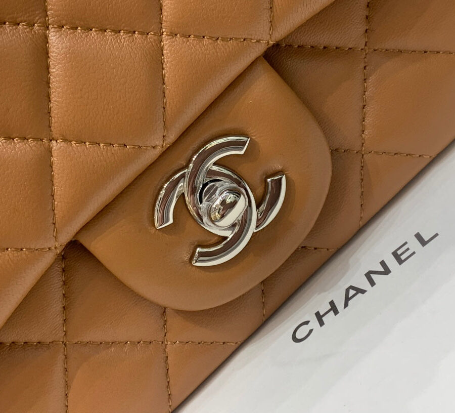 MINI SQUARE FLAP BAG 17CM BROWN LAMBSKIN SILVER HARDWARE | Studio Nafay