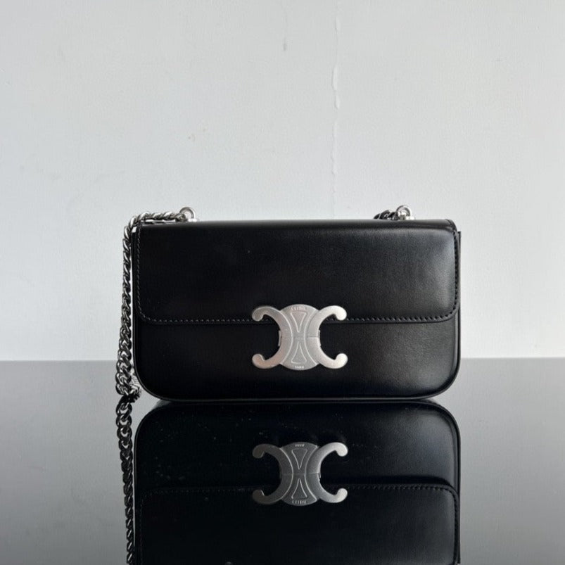 CLASSIC TRIOMPHE 20 BLACK CALFSKIN SILVER HARDWARE | Studio Nafay