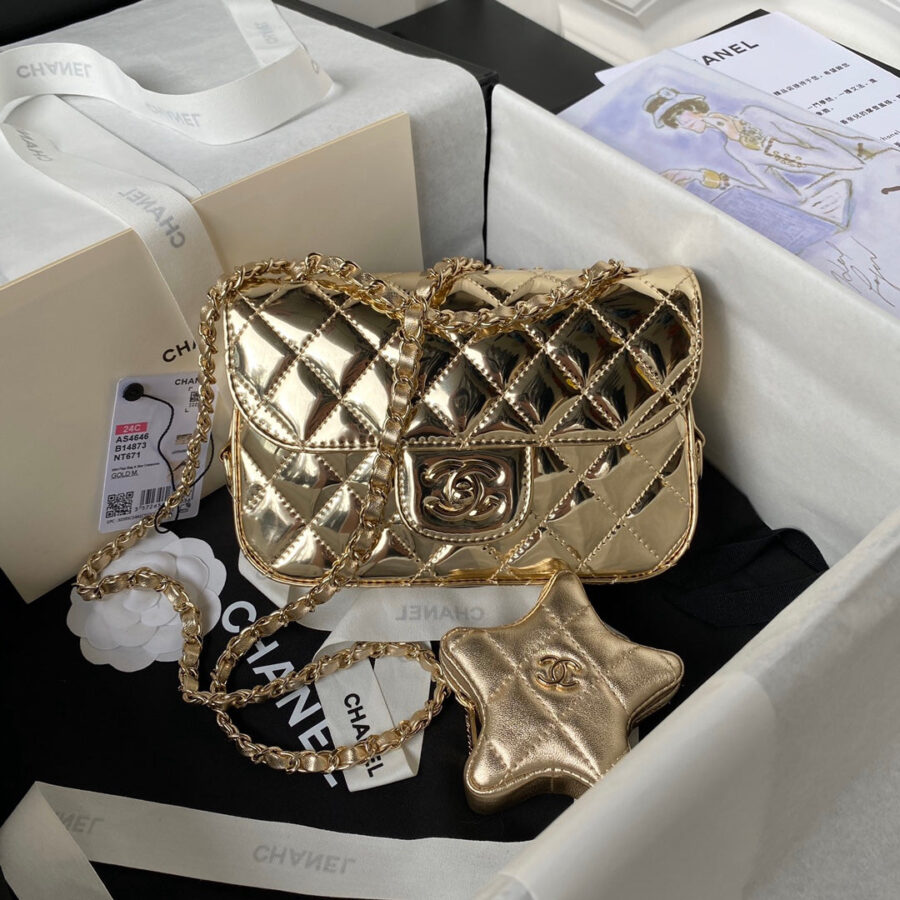 FLAP BAG MINI 20CM GOLD METALIC CALFSKIN | Studio Nafay