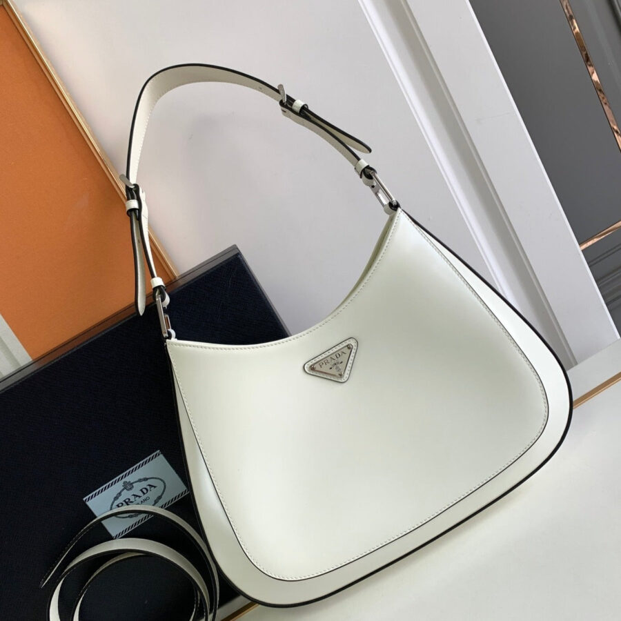 CLEO 30 WHITE BLACK BRUSHED LEATHER SHOULDER BAG | Studio Nafay