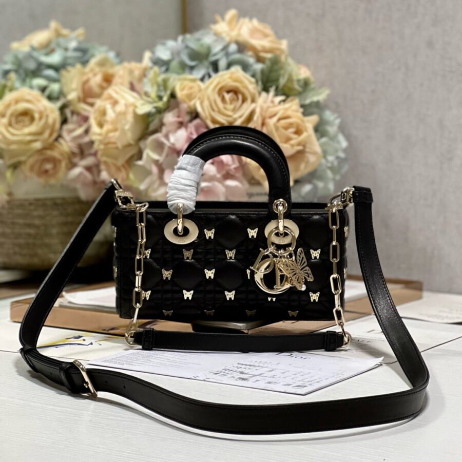 SMALL LADY D-JOY 22 BUTTERFLY STUD BLACK LAMBSKIN | Studio Nafay